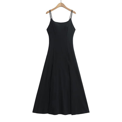 Thin Strap Solid Padded Side-Slit Maxi A-Line Gown