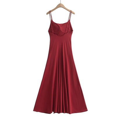 Thin Strap Solid Padded Side-Slit Maxi A-Line Gown