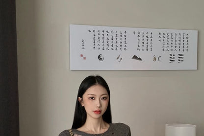 Long Sleeve Crew Neck Plain Distressed Knit Top