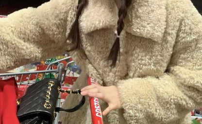 Collared Fluffy Button-Up Plain Jacket