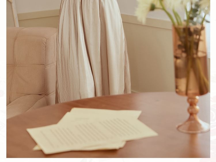 Long-Sleeve Scoop Neck Two Tone Sheer Panel Midi A-Line Dress