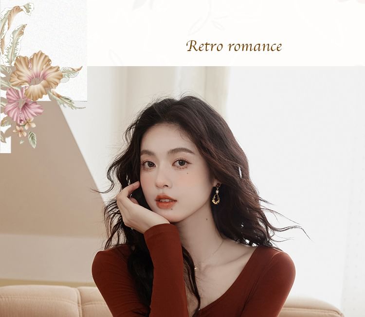 Long-Sleeve Scoop Neck Two Tone Sheer Panel Midi A-Line Dress