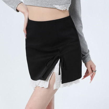 High Rise Two Tone Bow Slit Mini Pencil Skirt