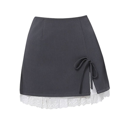 High Rise Two Tone Bow Slit Mini Pencil Skirt