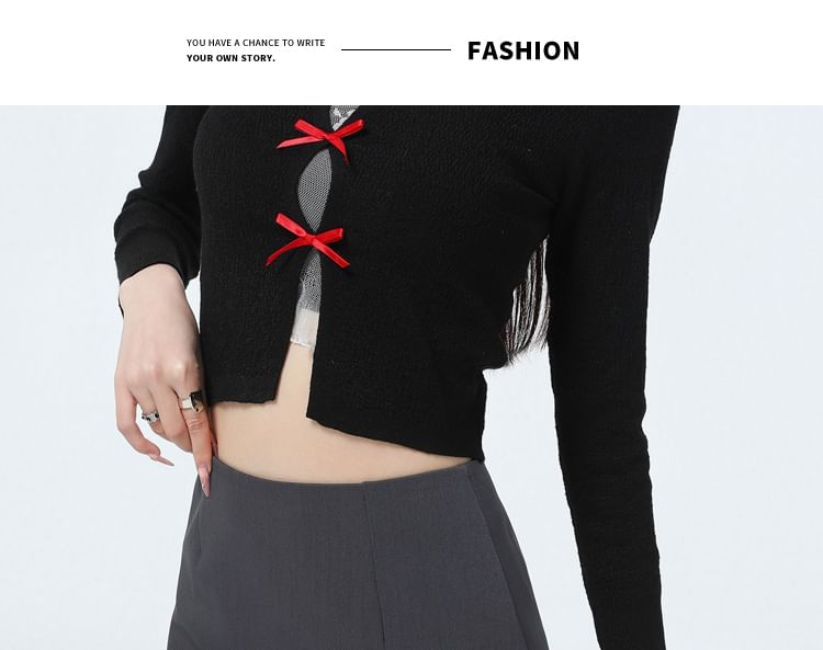 High Rise Two Tone Bow Slit Mini Pencil Skirt