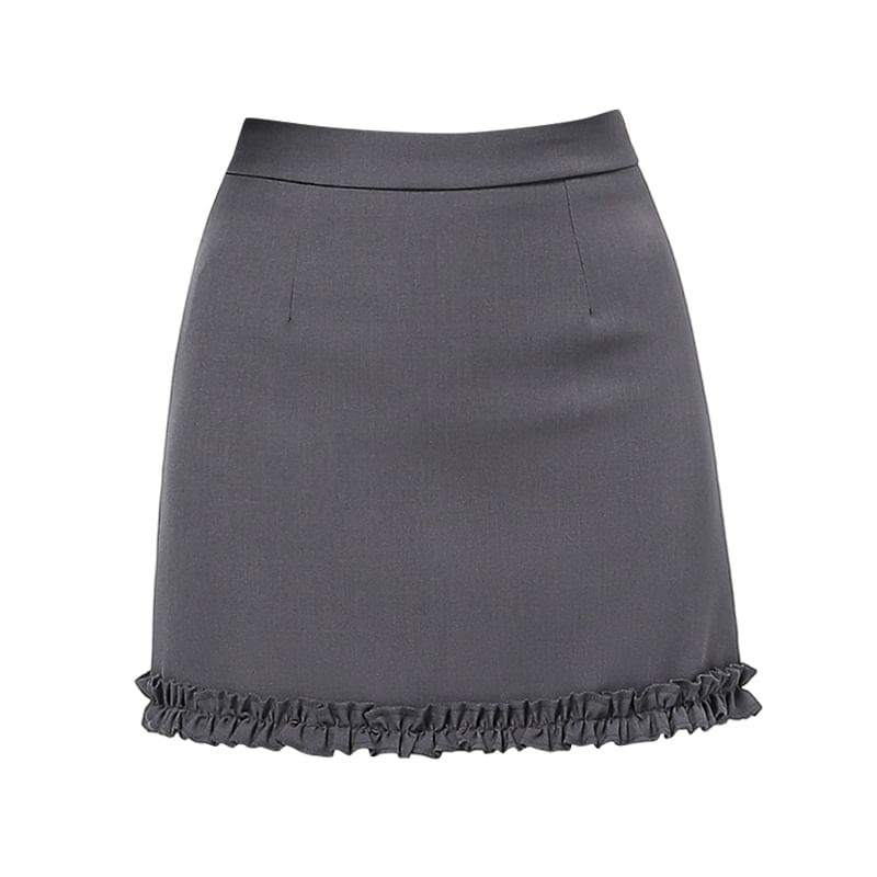 High Waist Plain Ruffle Trim Mini Pencil Skirt