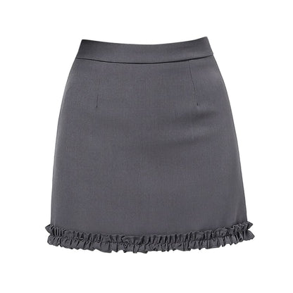 High Waist Plain Ruffle Trim Mini Pencil Skirt