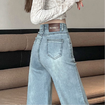 High Waist Washed Straight Leg Jeans (Various Designs)