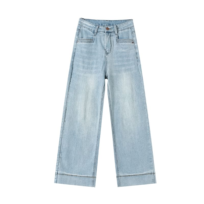 High Waist Washed Straight Leg Jeans (Various Designs)
