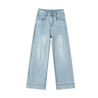 High Waist Washed Straight Leg Jeans (Various Designs)