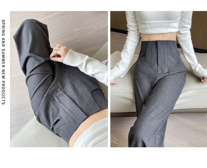 High Rise Plain Loose Fit Suit Pants (Various Designs)