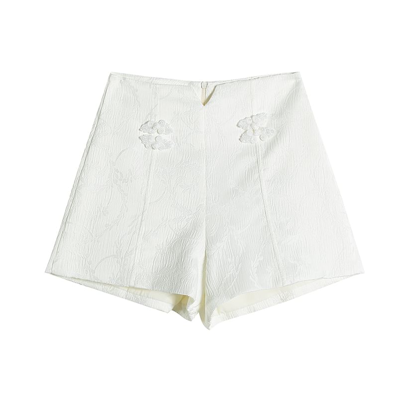 High Waist Plain Frog Button Shorts