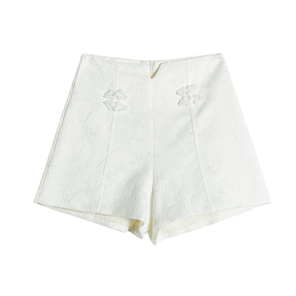 High Waist Plain Frog Button Shorts