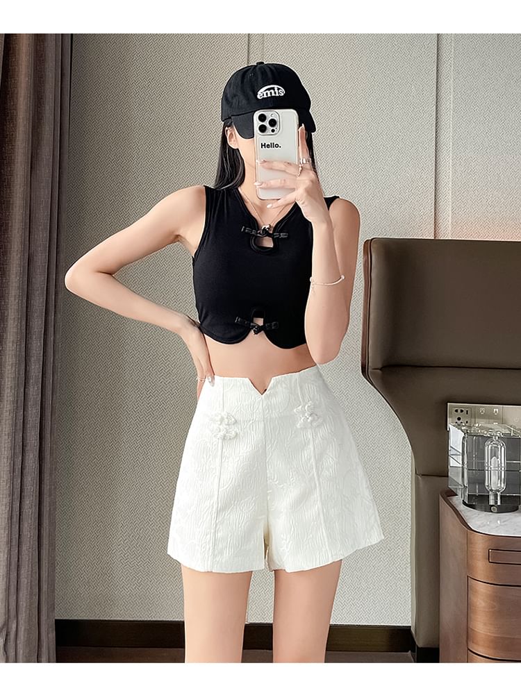 High Waist Plain Frog Button Shorts