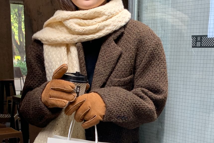 Plain Fluffy Trim Faux Suede Gloves