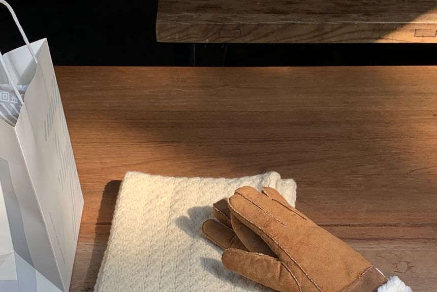 Plain Fluffy Trim Faux Suede Gloves