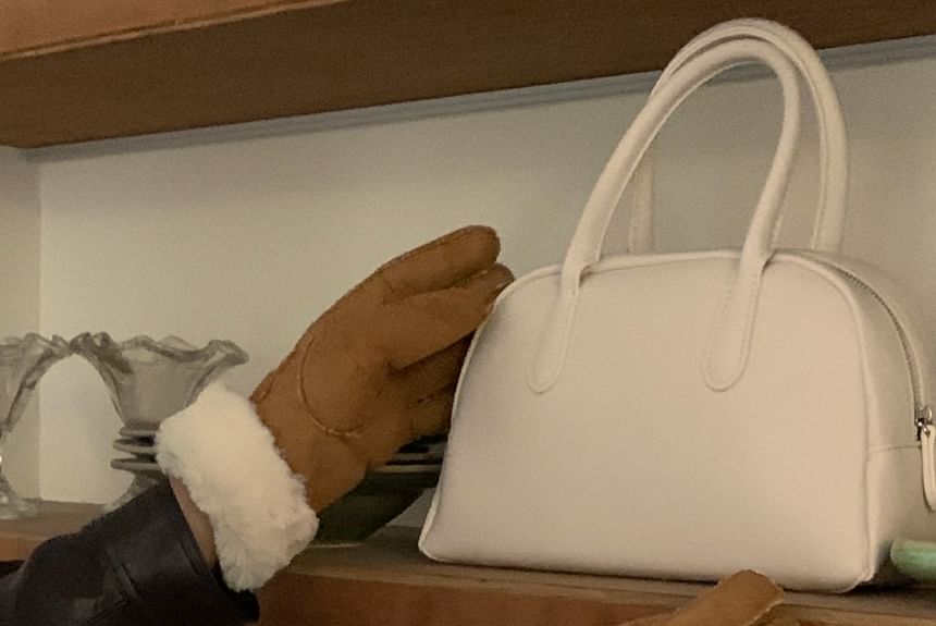 Plain Fluffy Trim Faux Suede Gloves