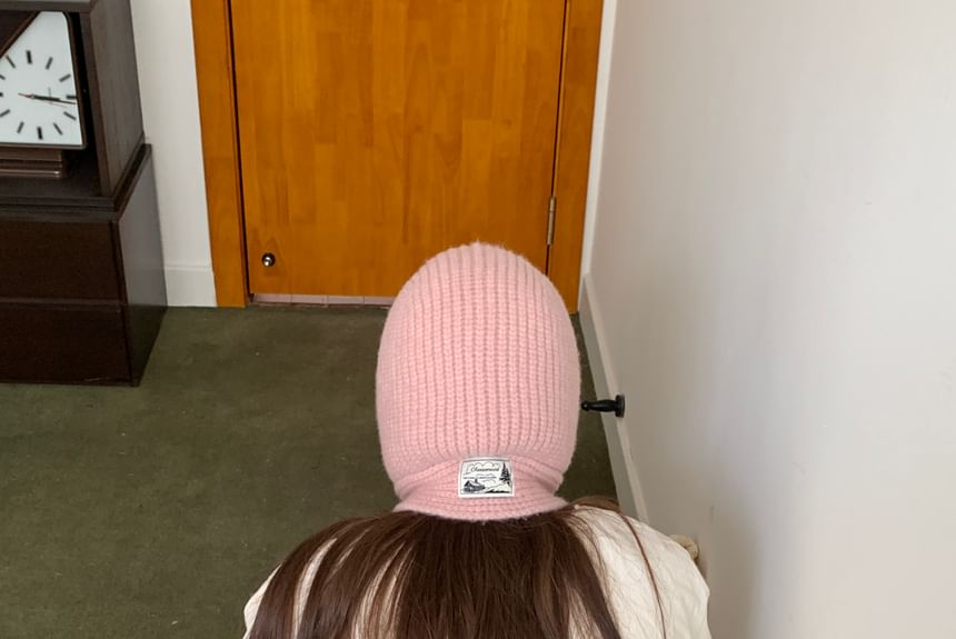 Plain Applique Lace-Up Ribbed Knit Balaclava