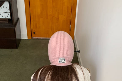 Plain Applique Lace-Up Ribbed Knit Balaclava