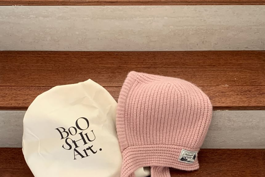 Plain Applique Lace-Up Ribbed Knit Balaclava