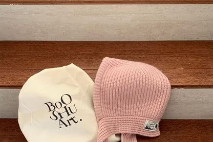 Plain Applique Lace-Up Ribbed Knit Balaclava