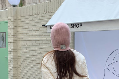 Plain Applique Lace-Up Ribbed Knit Balaclava