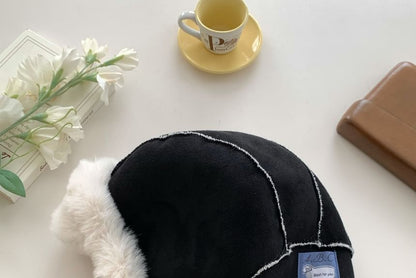 Plain Applique Fluffy Trim Trapper Hat