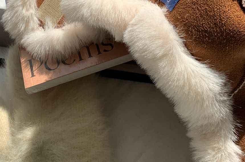 Plain Applique Fluffy Trim Trapper Hat