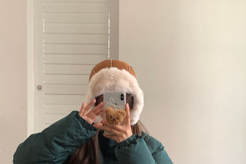 Plain Applique Fluffy Trim Trapper Hat