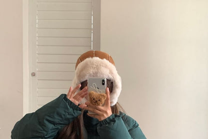 Plain Applique Fluffy Trim Trapper Hat