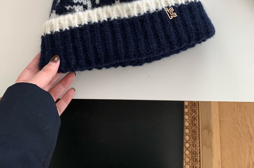 Patterned Pom Pom Beanie