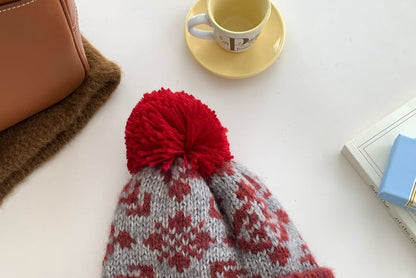Patterned Pom Pom Beanie
