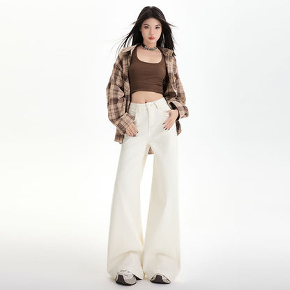 High Rise Washed Wide Leg Jeans (Various Designs)