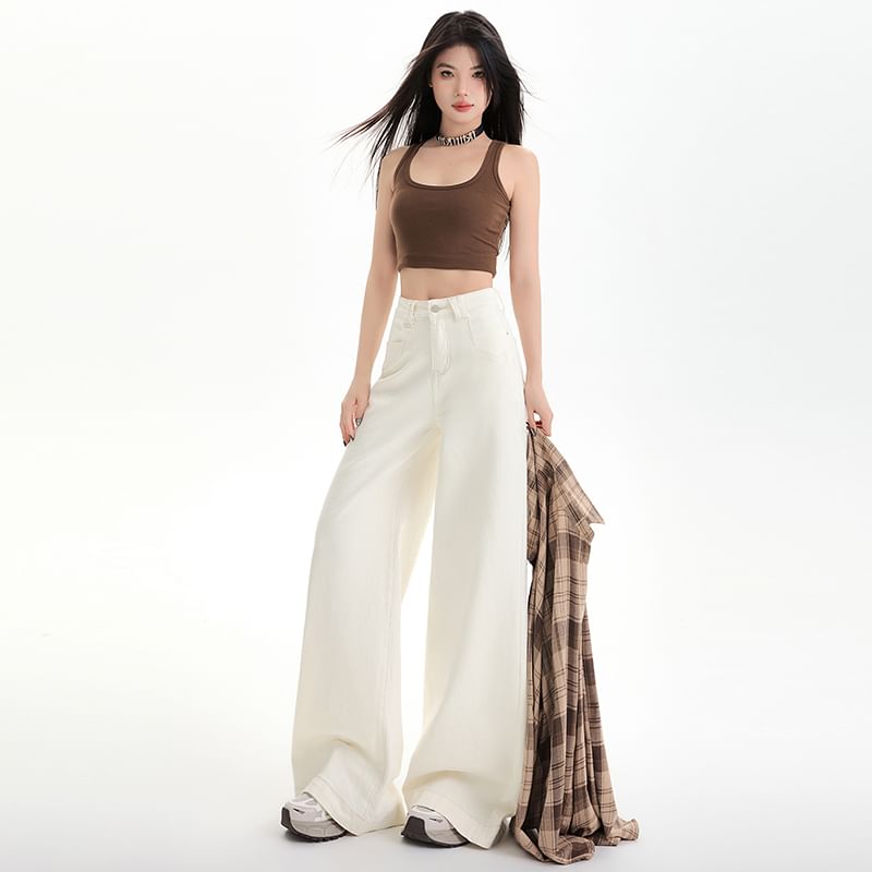 High Rise Washed Wide Leg Jeans (Various Designs)
