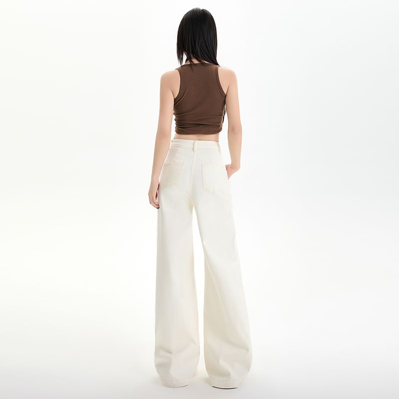 High Rise Washed Wide Leg Jeans (Various Designs)