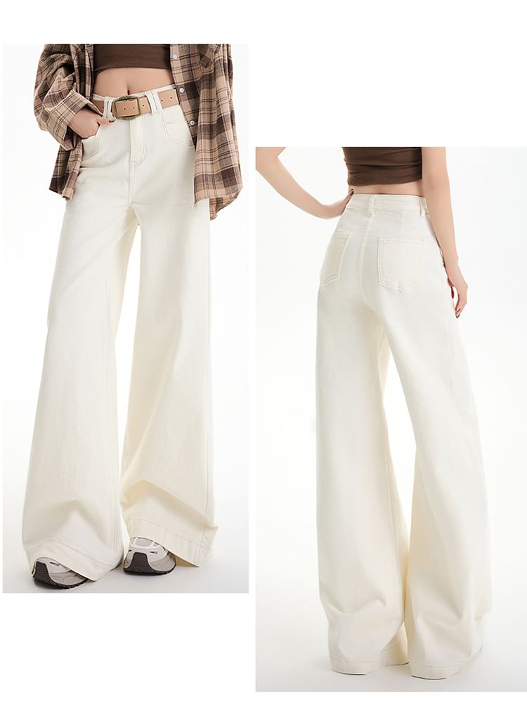 High Rise Washed Wide Leg Jeans (Various Designs)
