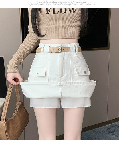 High Rise Plain Mini A-Line Cargo Skirt