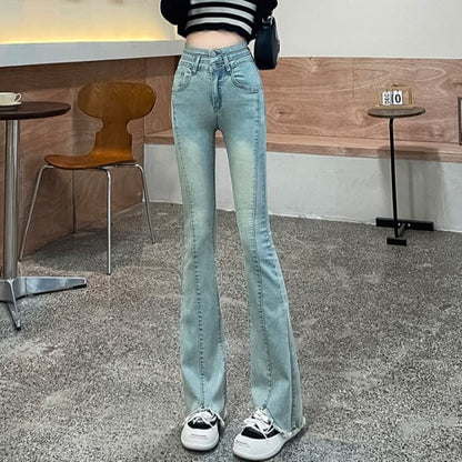 High Waist Fringed Washed Bootcut Jeans (Various Designs)