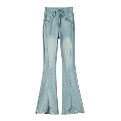 High Waist Fringed Washed Bootcut Jeans (Various Designs)
