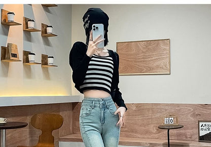 High Waist Fringed Washed Bootcut Jeans (Various Designs)