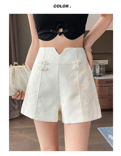High Waist Jacquard Frog Button Shorts
