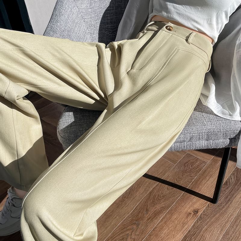 High Waist Plain Wide Leg Dress Pants
