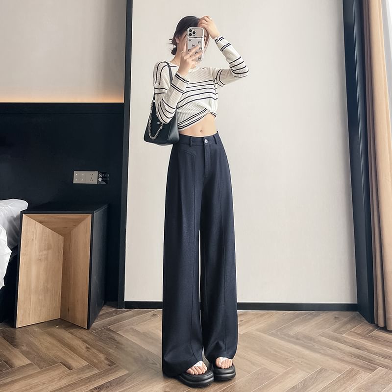 High Waist Plain Wide Leg Dress Pants