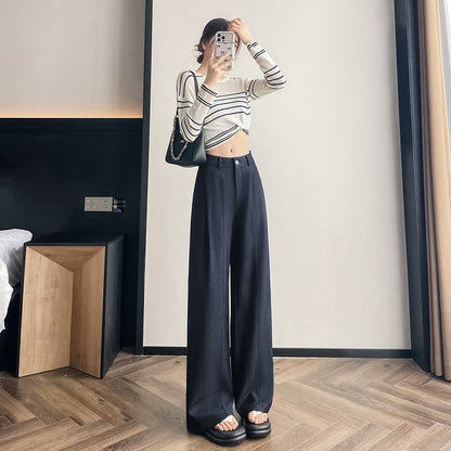 High Waist Plain Wide Leg Dress Pants