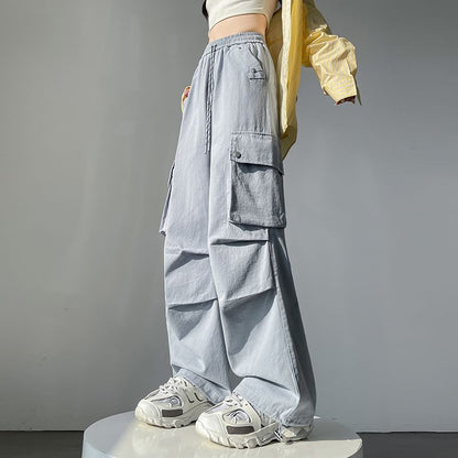 Drawstring Waist Plain Baggy Cargo Pants