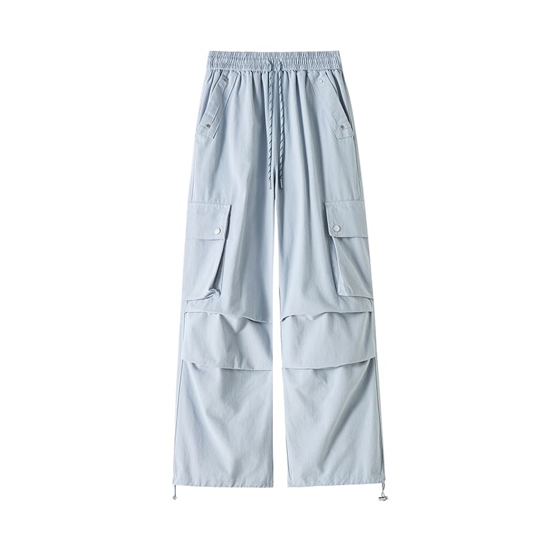 Drawstring Waist Plain Baggy Cargo Pants