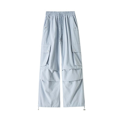 Drawstring Waist Plain Baggy Cargo Pants
