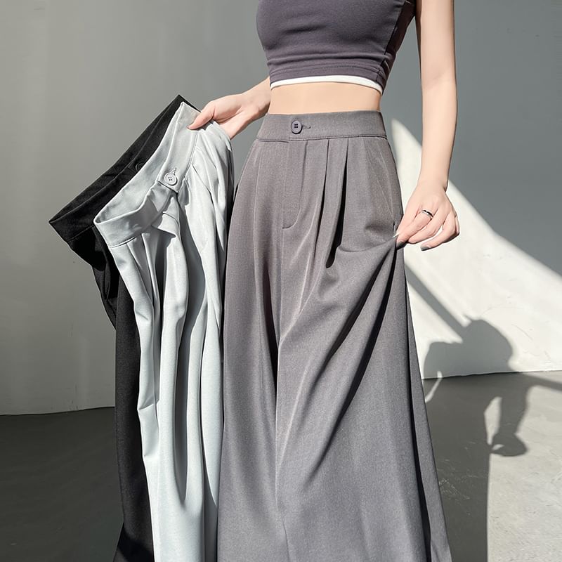 High Rise Plain Wide Leg Slacks (Various Designs)