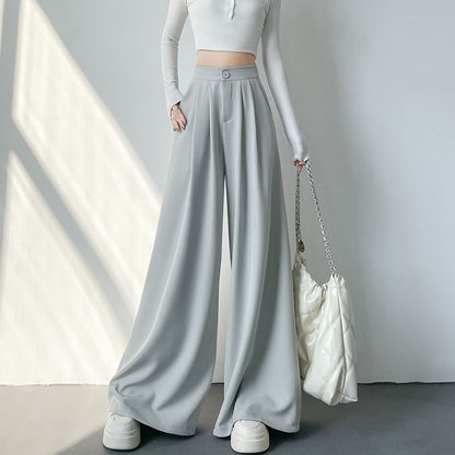High Rise Plain Wide Leg Slacks (Various Designs)