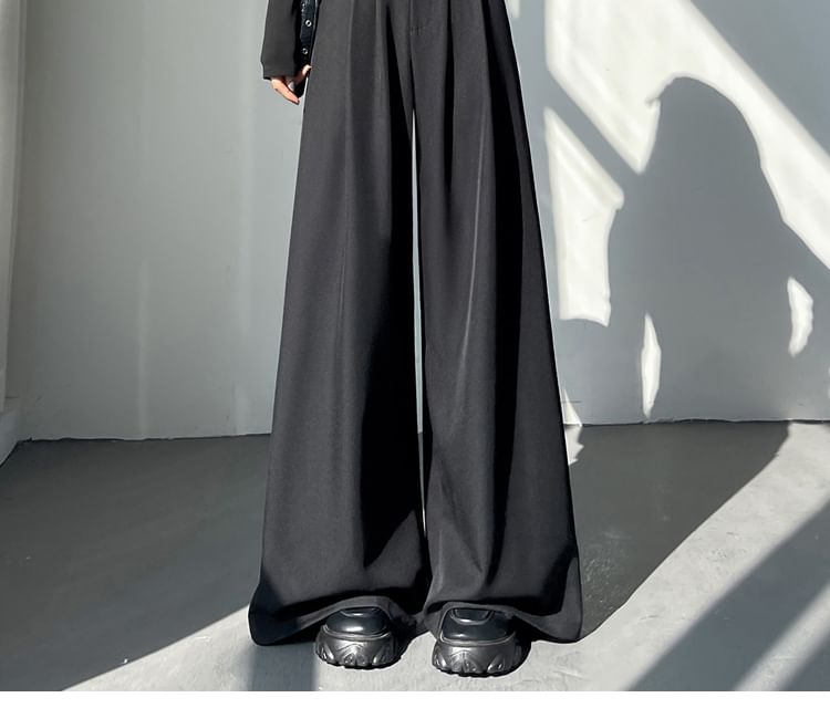 High Rise Plain Wide Leg Slacks (Various Designs)